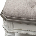 Starlight Canyon Home Antique White Bedroom Bench with Storage Shelf, Upholstered End of Bed Bench with Faceted Legs and Ivory Tweed Seat for Elegant Comfort