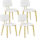 VECELO Dining Chairs Set of 4, Modern Upholstered Kitchen Chairs with Faux Leather Cushion Seat & Metal Legs for Kitchen, Living Room, Tufted Backrest Design, White