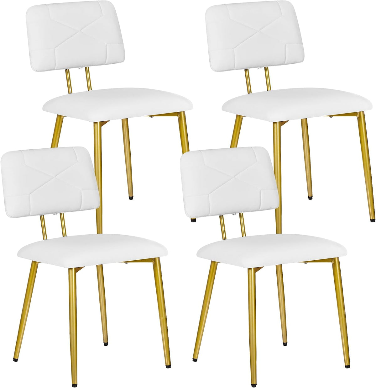 VECELO Dining Chairs Set of 4, Modern Upholstered Kitchen Chairs with Faux Leather Cushion Seat & Metal Legs for Kitchen, Living Room, Tufted Backrest Design, White