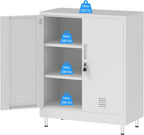 JINGUR Metal Storage Cabinet with Locking Doors and 2 Adjustable Shelves, Lockable Storage Cabinet for Home Office Garage Pantry Living Room (White)