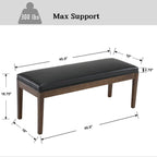PU Leather Entryway Bench Farmhouse Dining Benches Upholstered Bedroom Bench Shoe Bench Seat for Hallway Living Room Bedroom End of Bed, 16" D x 45.5" W x 18.75" H, Black