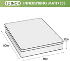 PayLessHere 12 Inch Innerspring Queen Mattress in a Box with Bamboo Charcoal Gel Memory Foam Fiberglass Free CertiPUR-US Certified Medium Firm Spring Mattress Pressure Relief,Queen