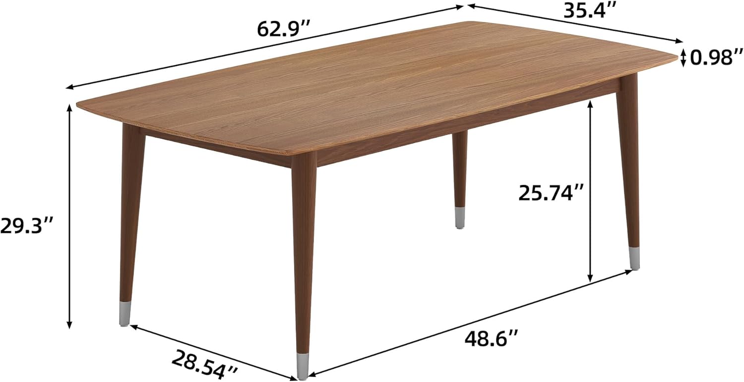 62.9" Solid Wood Dining Table for 4-6, Mid-Century Modern Rectangular Kitchen Table with Tapered Legs, Sturdy Structure for Dining Room Apartment,Walnut