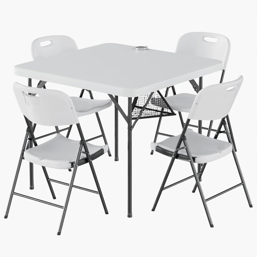 VECELO Folding Card Table Square and Chairs Set, Collapsible Legs & Portable for Indoor/Outdoor, Picnic, 5 Piece, White