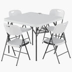 VECELO Folding Card Table Square and Chairs Set, Collapsible Legs & Portable for Indoor/Outdoor, Picnic, 5 Piece, White