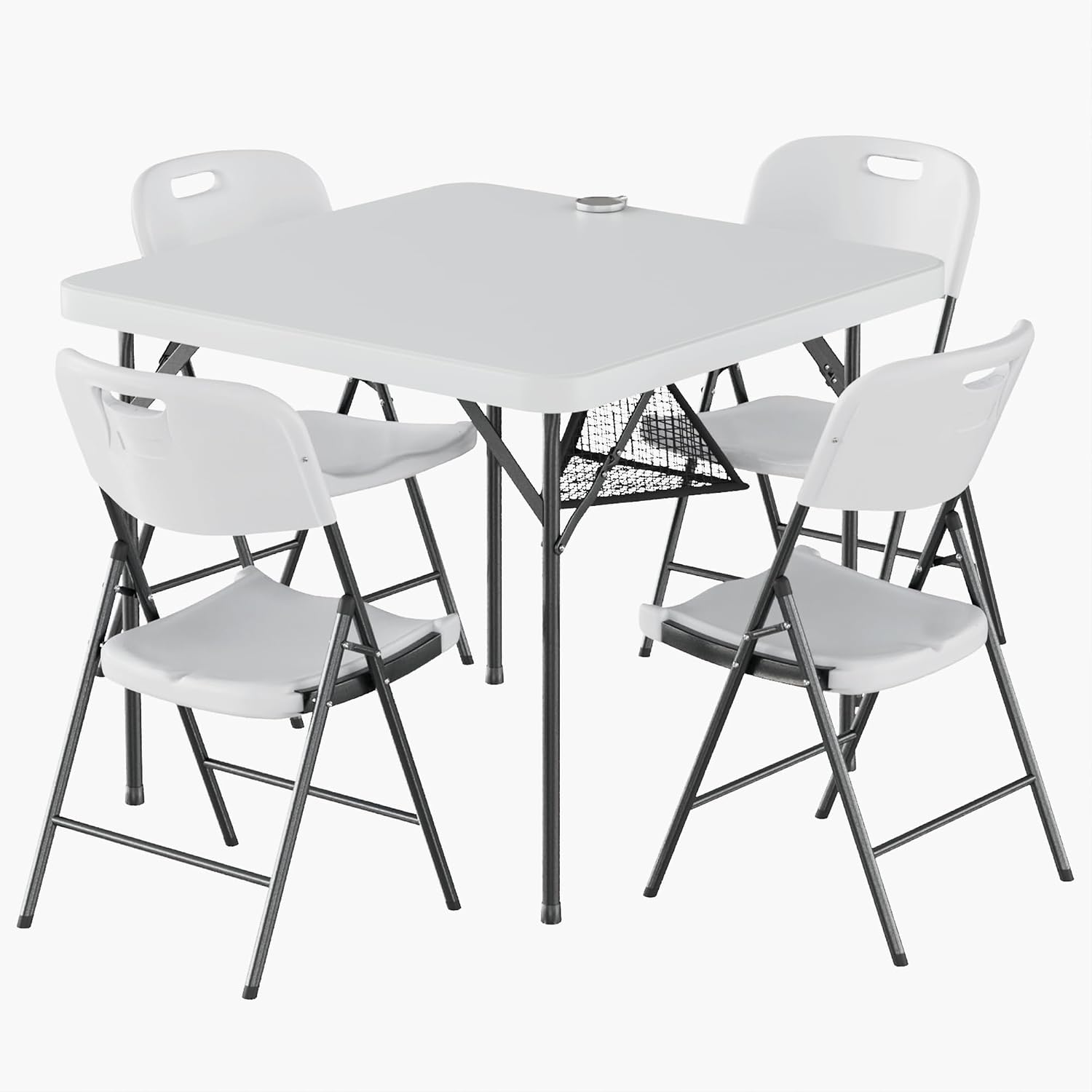 VECELO Folding Card Table Square and Chairs Set, Collapsible Legs & Portable for Indoor/Outdoor, Picnic, 5 Piece, White