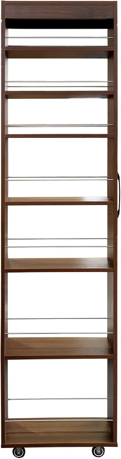 KEIKI 7 Tier Pull-Out Kitchen Pantry Storage Cabinet, Multi-Tier Single-Sided Open Shelf, Spice Rack Next to Fridge, Wood Hutch Food Pantries Cupboard for Coffee Bar, Dining Room, Narrow Spaces
