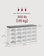 VASAGLE Custos Collection - Shoe Bench, Storage Bench with Padded Seat, Entryway Bench with 20 Compartments, for Bedroom, 12 x 47.2 x 24.7 Inches, Cloud White and Dove Gray ULHS045WB01