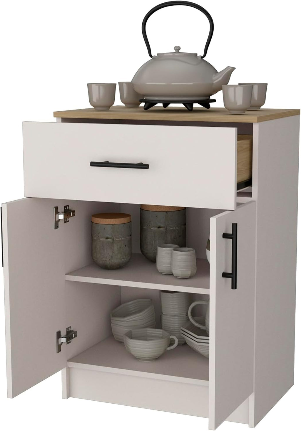 Kitchen Pantry with 2 Doors and 1 Drawer, Melamine and Particleboard | Measures 23.6 inches width, 33.5 inches hight, and 15.9 inches depth
