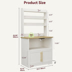 IDEALHOUSE Bakers Rack with Storage Cabinet, Microwave Stand with Power Outlets, Farmhouse Bakers Rack with Thick Table Top, Small Kitchen Bakers Rack for Kitchen,Dining Room,White & Peer Wood