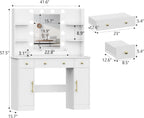 Wodeer Makeup Vanity Desk with Mirror and Lights, 43" White Vanity Set with 3 Drawers, Power Outlet & Adjustable RGB LED Lights, Dressing Table with Storage Shelf for Women & Girls Bedroom