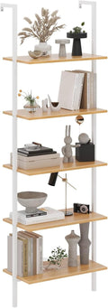 sogesfurniture Industrial Wall-Mounted Ladder Shelf, Wall-Mounted Bookshelf, 5-Tier Industrial Display Bookcase, Utility Storage Rack Shelf for Home, Living Room, Bedroom, Office SF02WT060WH