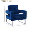 Velvet Accent Chair, Modern Blue Accent Chair for Living Room, Upholstered Living Room Chair for Home Office, Stainless Steel Sliver Base