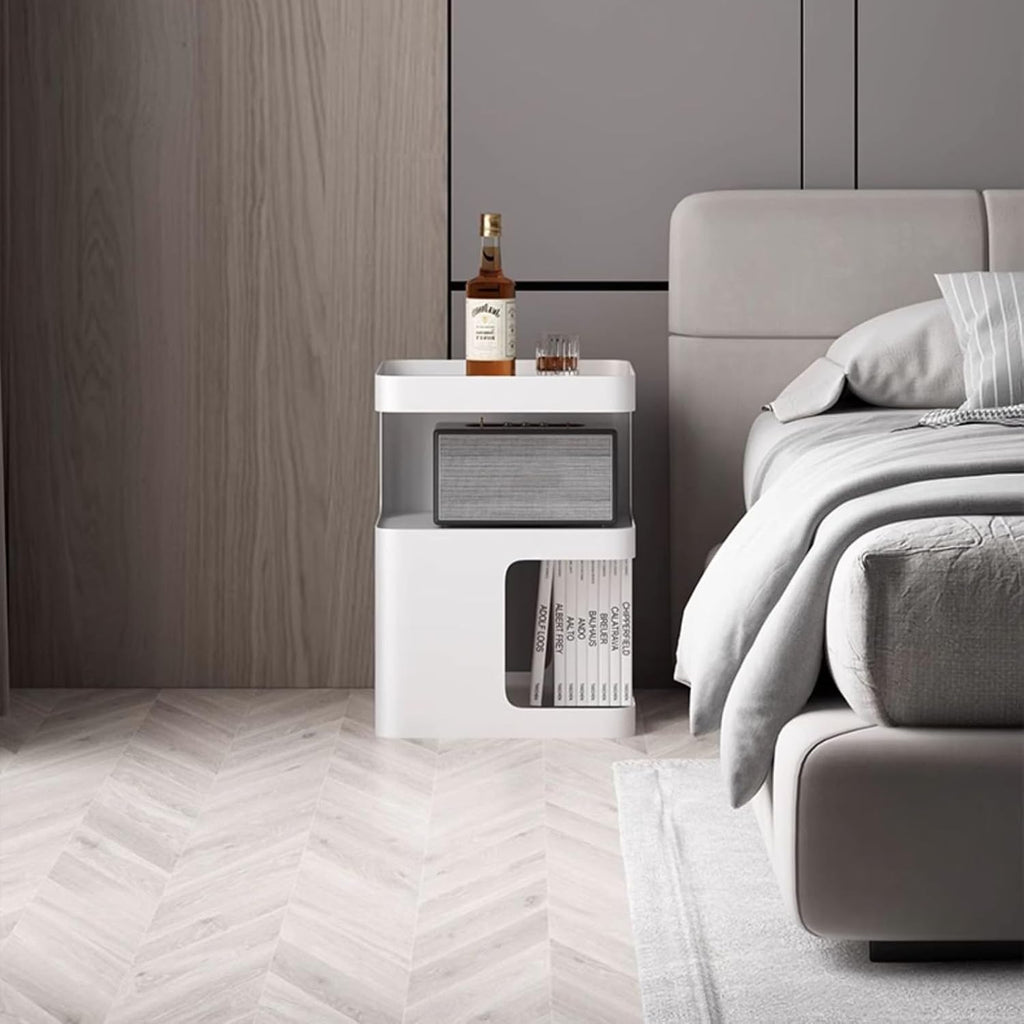 Modern Side Table for Couch, End Tables for Small Spaces, Metal nightstand, Accent Desks with Storage for Living Room, Office, Bedroom, and Cloakroom