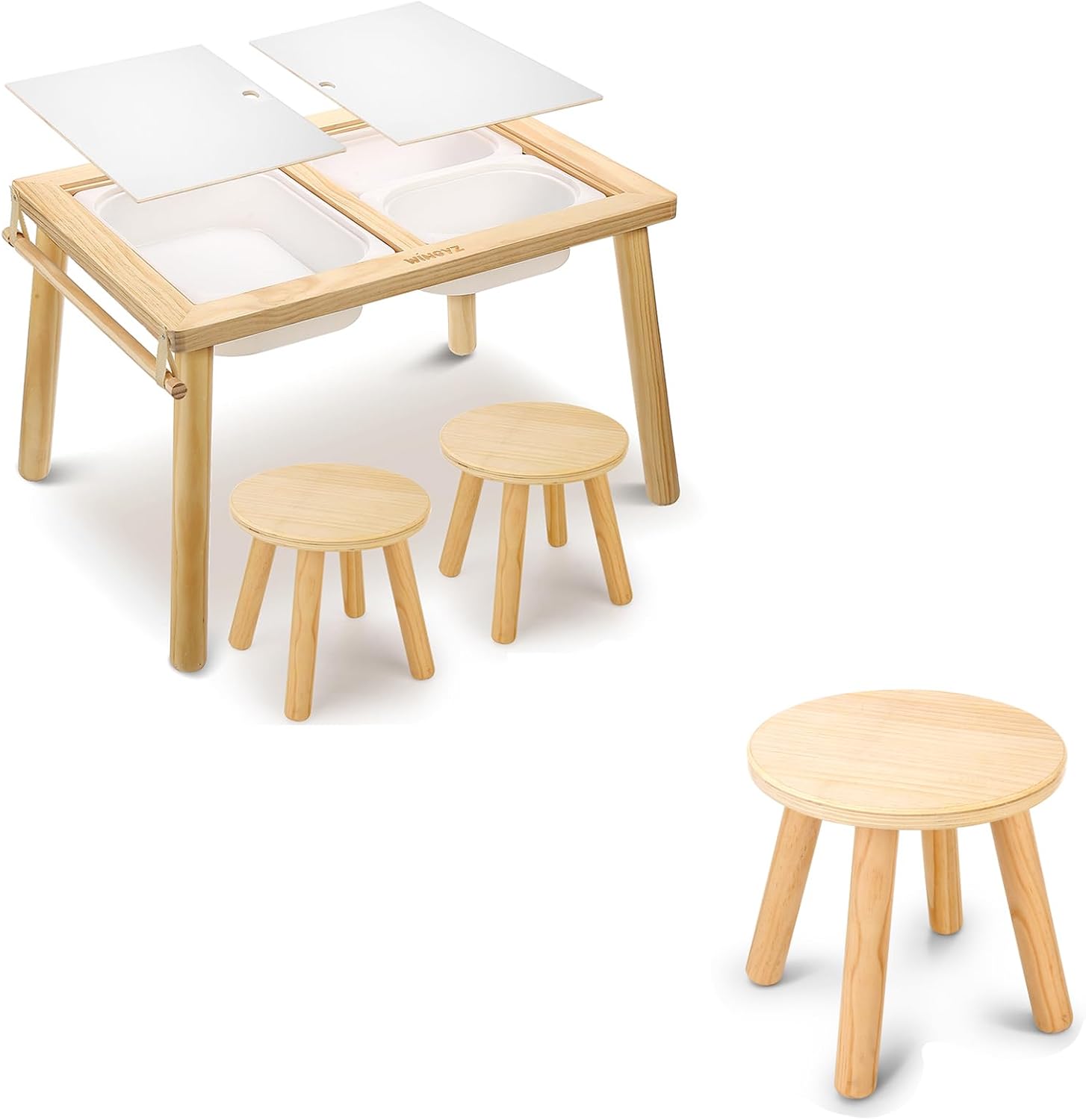 WINGYZ 3 in 1 Sensory Table and Chair Set + 10 Inch Wooden Step Stools for Kids
