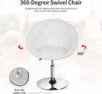 PayLessHere Living Room Vanity Chair Makeup Chair Swivel Accent Chair Round Back Height Adjustable PU Leather Modern Chair for Makeup Room Small Desk,White