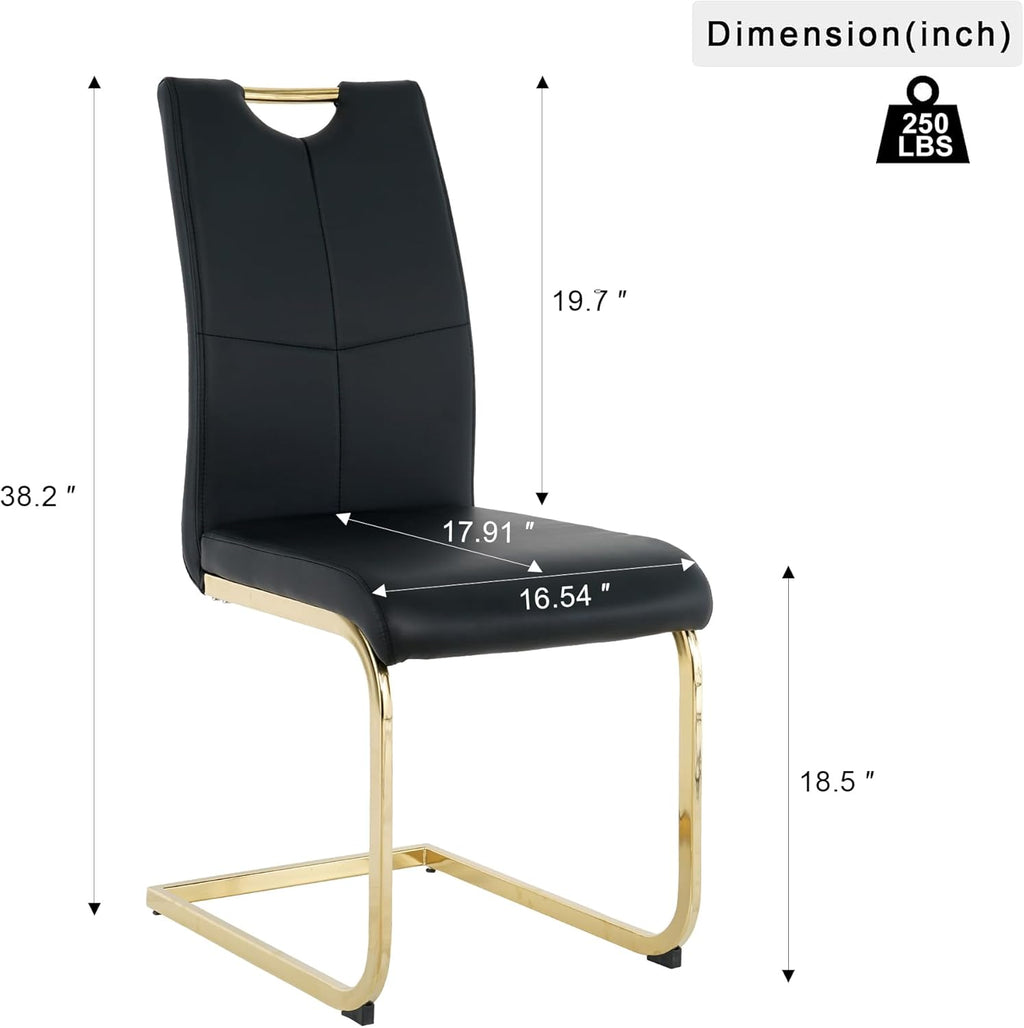FT Global Modern PU Leather Dining Chair Set of 6, Upholstered Black Chairs with Gold Metal Legs, Kitchen and Dining Room Furniture