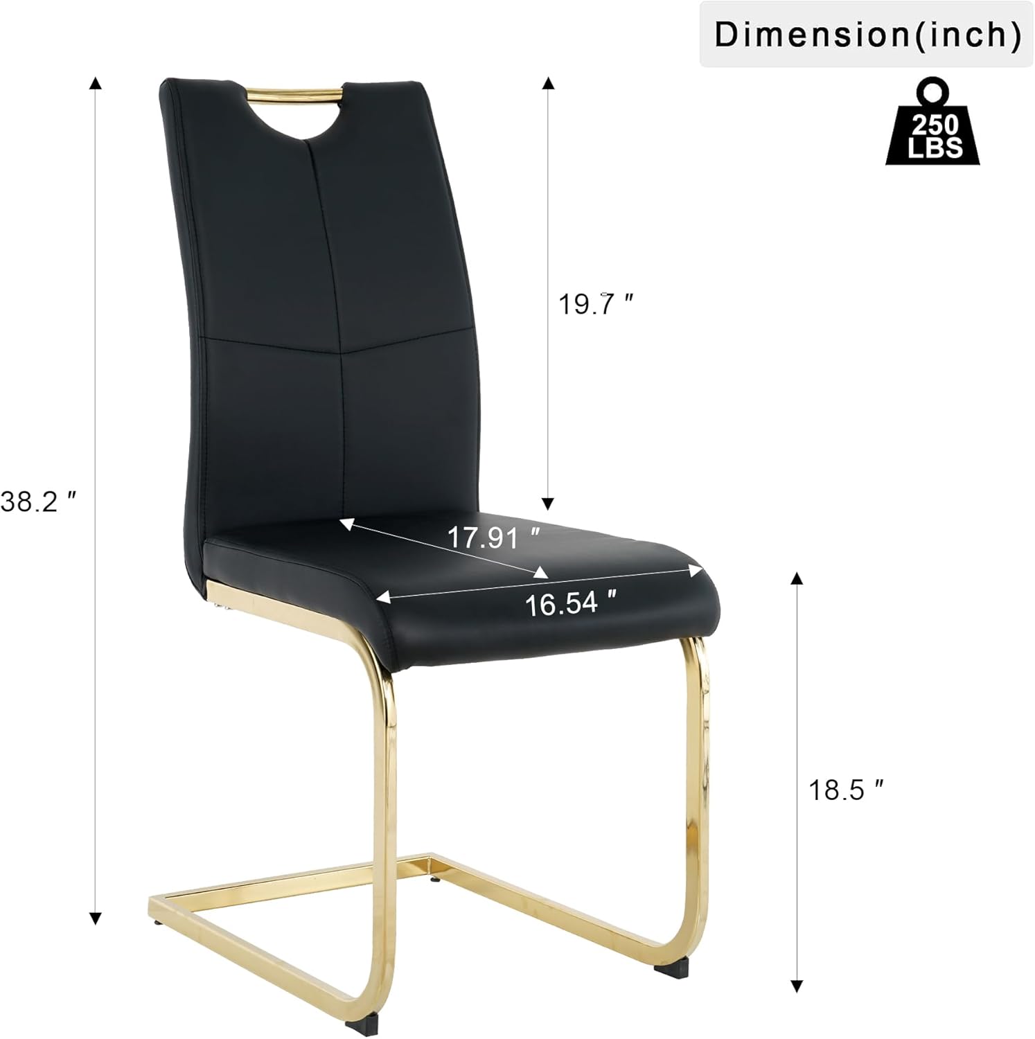FT Global Modern PU Leather Dining Chair Set of 6, Upholstered Black Chairs with Gold Metal Legs, Kitchen and Dining Room Furniture