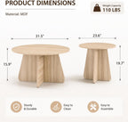 Round Wooden Coffee & Side Tables with Tapered Base, Wood | Nesting Coffee Table Set of 2, Modern Accent Furniture for Living Room Bedroom, Space-Saving Design