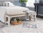Pemberly Row 60" Wood/Fabric Bench, Smokey White Finish, Beige Upholstery, Transitional Style, Stain-Resistant Seat, Durable Construction, Comfortable Seating for Kitchen or Dining Room