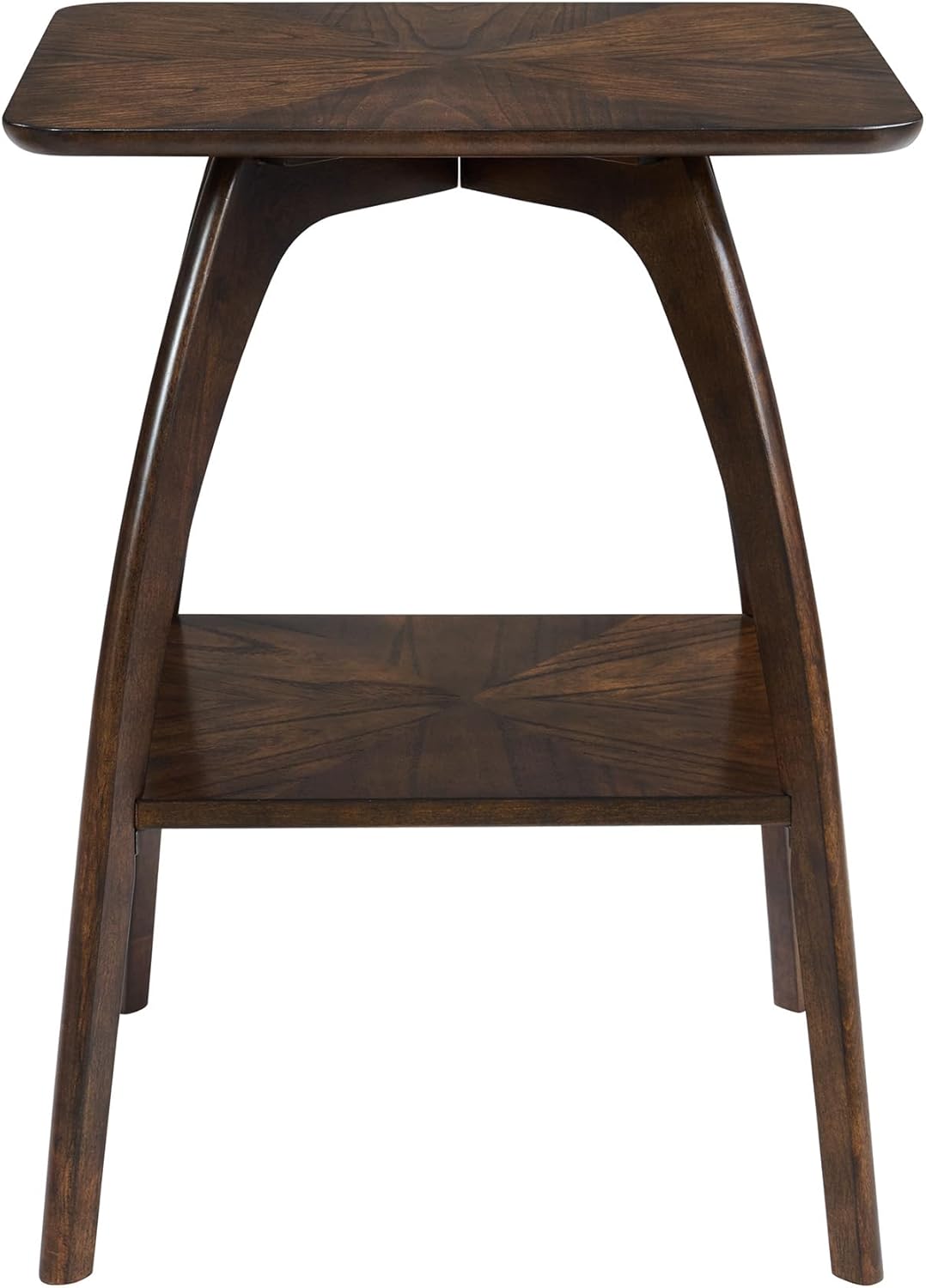 Sandstone Home LAX Mid-Century Modern Square End Table with Starburst Top – 18” Accent Table with Shelf, Rich Espresso Brown Finish, Retro Side Table or Nightstand for Living Room or Bedroom