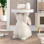 Side Table for Couch, Cute Style Rabbit Shape End Table, Living Room Decor with Resin Materials, Modern Side Table, Animal Entryway Table for Reception(White)