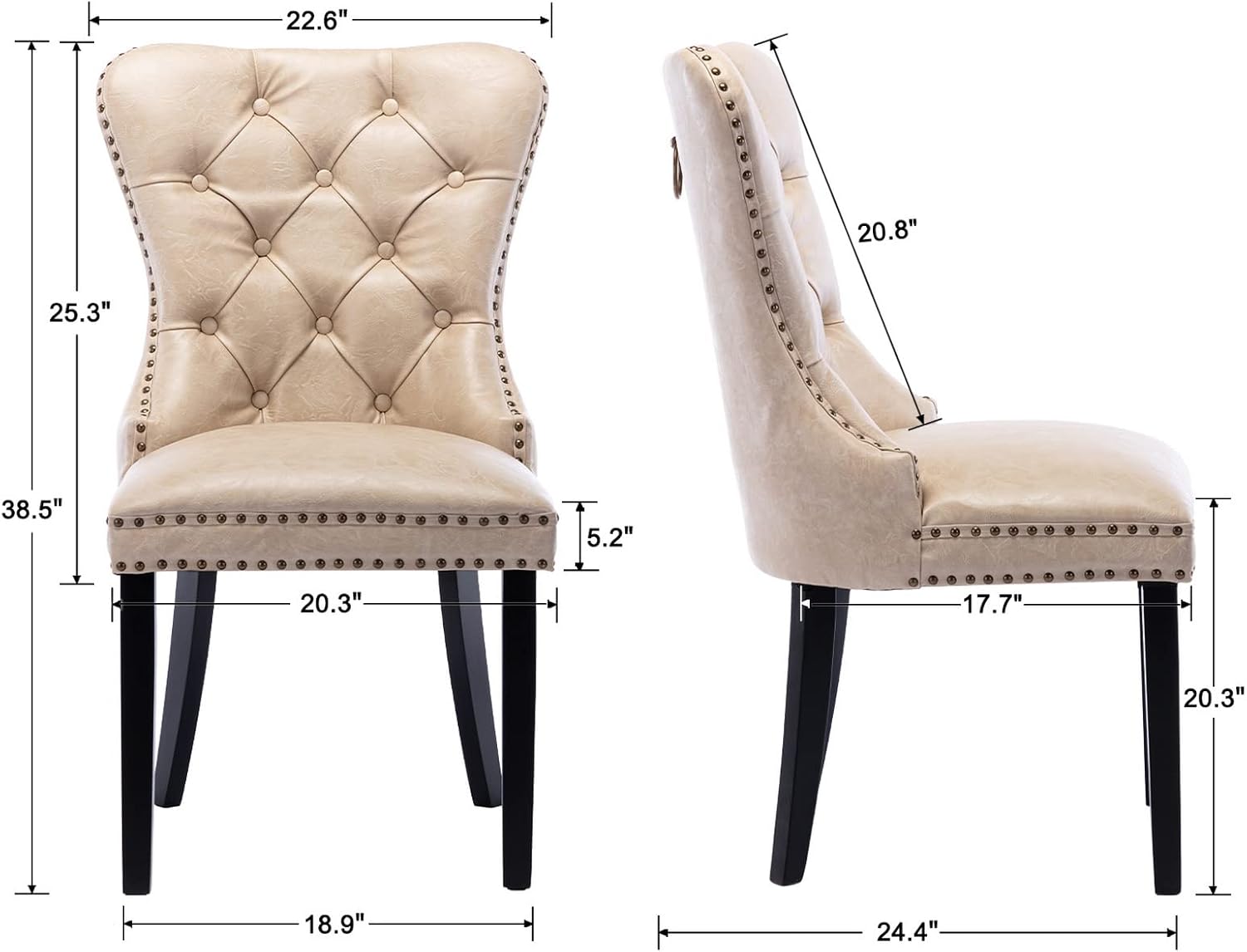 CIMOTA Beige Leather Dining Chairs Set of 8 Mid Century Modern Dining Room Chairs Tufted Upholstered Kitchen Dining Chairs Comfortable Side Chairs with Nailhead Trim/Ring Back (PU /8PCS)