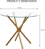 36" Round Glass Dining Room Table with Glass Top and Gold Legs for Kitchen and Dining, Modern Compact Round Dinner Table for Apartment Small Spaces