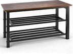 Shoe Bench, 3-Tier Shoe Rack, Industrial Shoe Organizer Storage Bench, 27.2'' Bench with Metal Shelves, for Entryway, Living Room, Hallway, Easy Assembly, 300lb Capacity - Rustic Brown