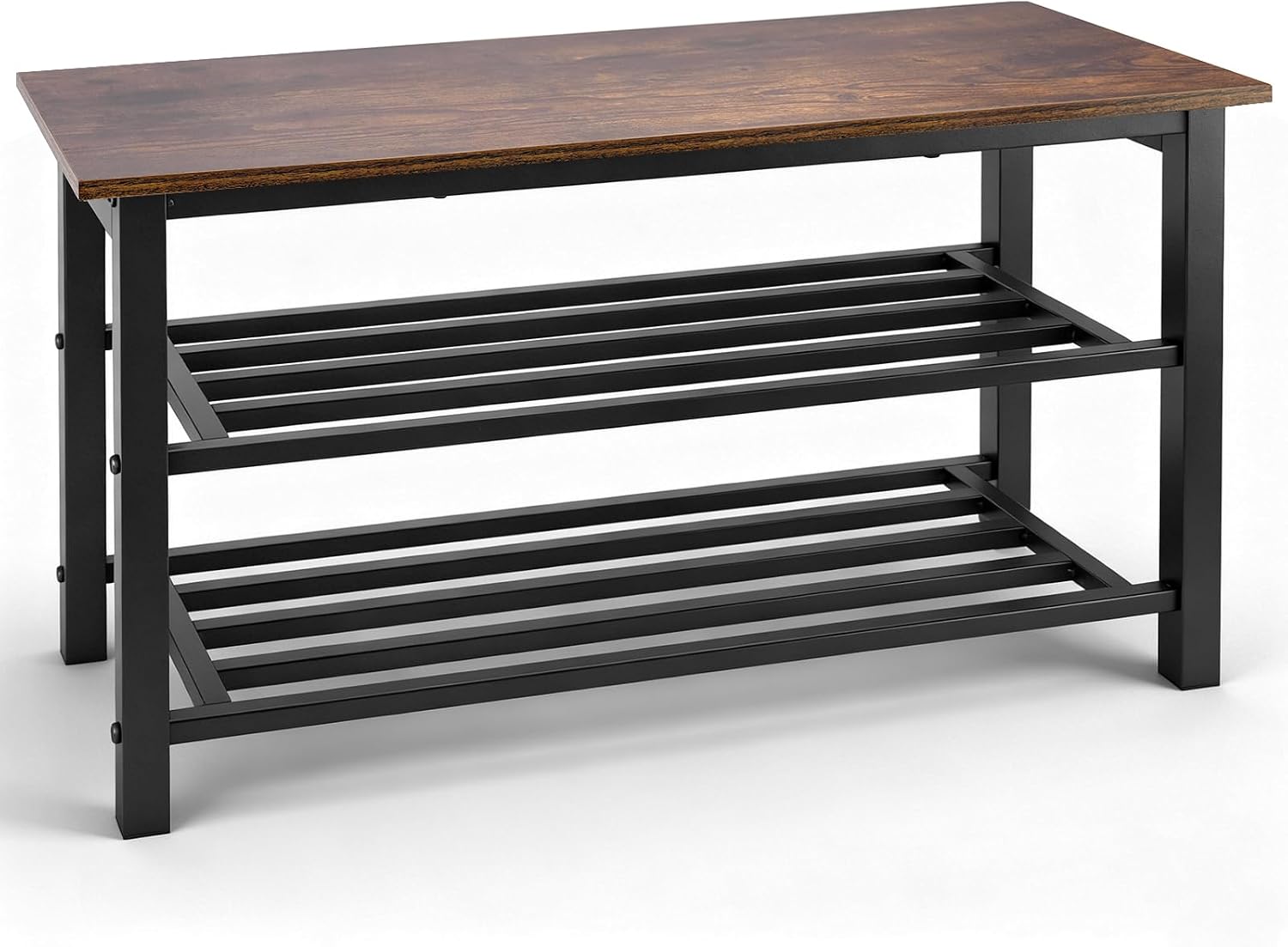 Shoe Bench, 3-Tier Shoe Rack, Industrial Shoe Organizer Storage Bench, 27.2'' Bench with Metal Shelves, for Entryway, Living Room, Hallway, Easy Assembly, 300lb Capacity - Rustic Brown