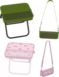 Portable Foldable Camping Stool Chair - Ultralight Travel Stool with Storage Pocket, Handbag Style Design, Double Set、Couple Set (OD Green & Pink Cherry)