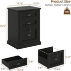 Halitaa Vertical File Cabinet, Filing Cabinet with 3 File Drawers & Lock, Farmhouse Small File Cabinet Fits Letter/A4 Size, Wooden Printer Stand, Home Office Cabinet, Black