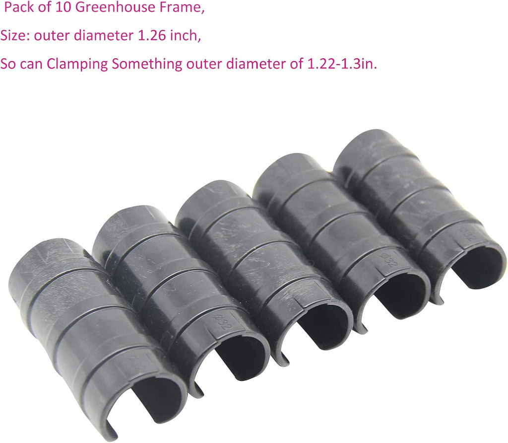 Garden Buildings Tube Clip 1.26 inch Black Greenhouse Clips Greenhouse Frame Pipe Tube Film Clip Connector Kit Pack of 10, Can Clamping Something Outer Diameter of 1.22-1.3in