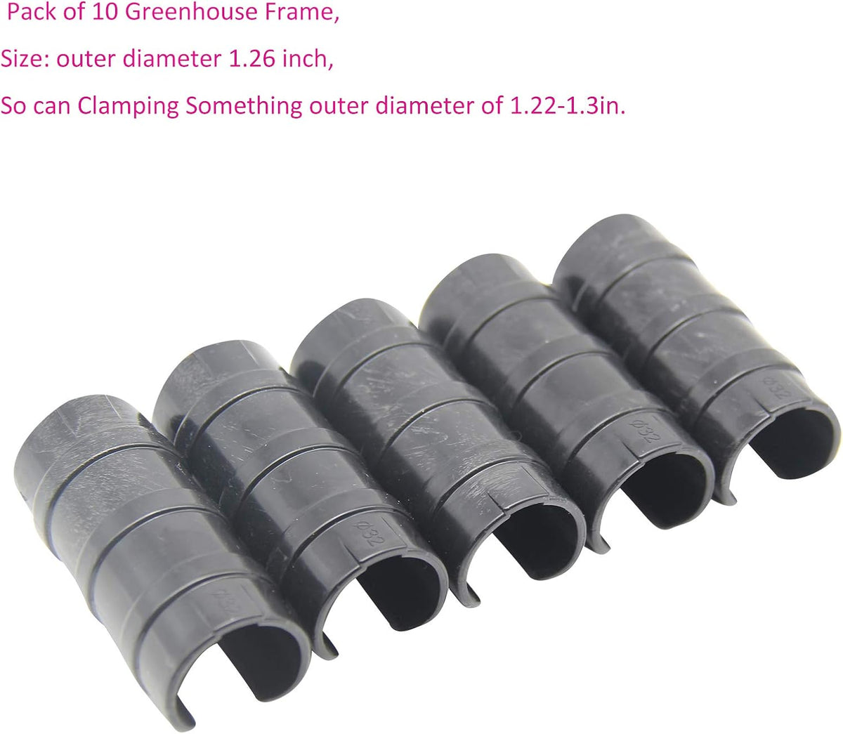 Garden Buildings Tube Clip 1.26 inch Black Greenhouse Clips Greenhouse Frame Pipe Tube Film Clip Connector Kit Pack of 10, Can Clamping Something Outer Diameter of 1.22-1.3in
