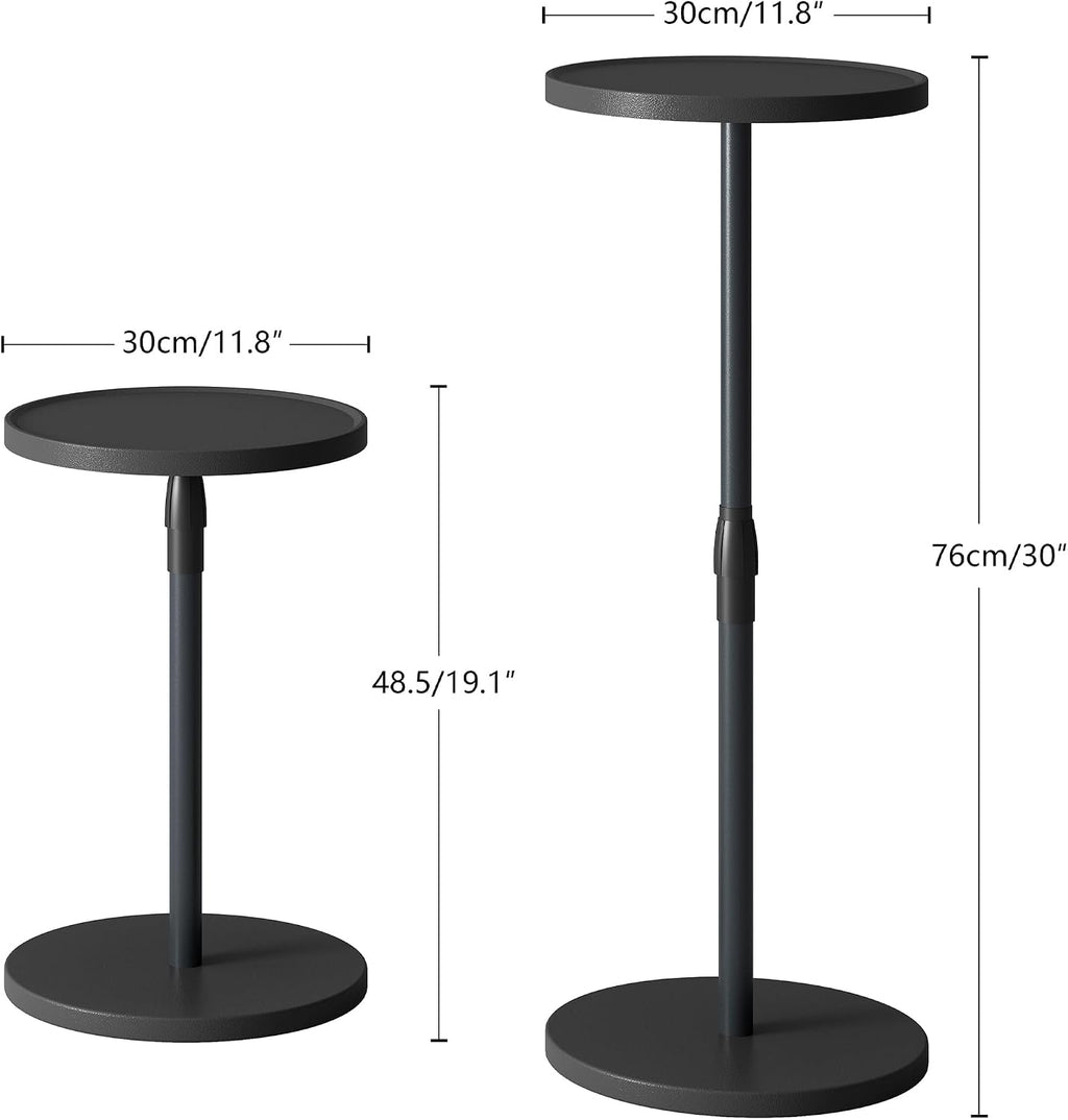 Adjustable Round Side Table, Small End Table, Pedestal Drink Table for Small Spaces, Tall Round Nightstand for Living Room Bedroom Sofa Couch, Black Wood Grain ET-010BW