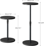 Adjustable Round Side Table, Small End Table, Pedestal Drink Table for Small Spaces, Tall Round Nightstand for Living Room Bedroom Sofa Couch, Black Wood Grain ET-010BW