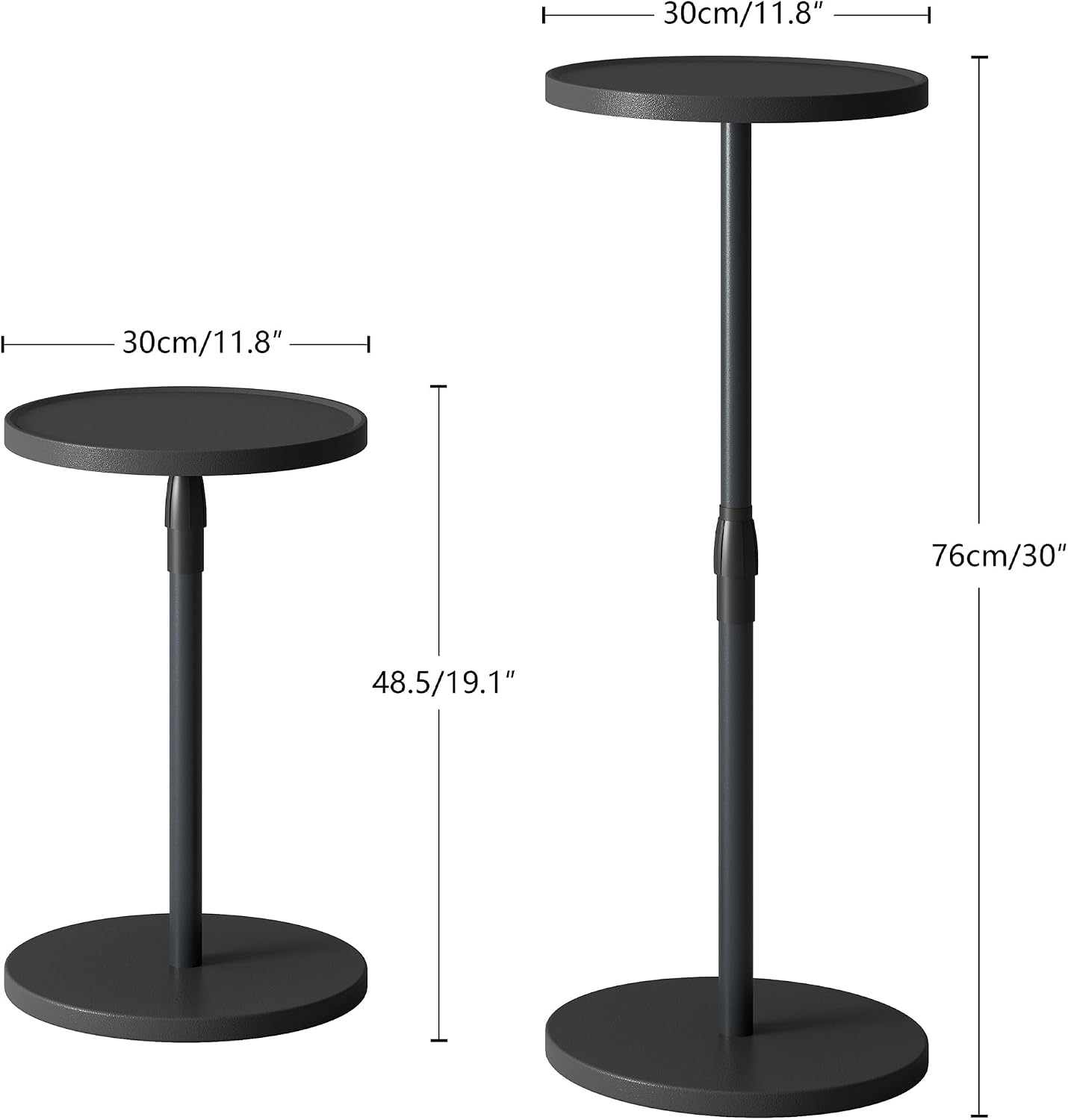 Adjustable Round Side Table, Small End Table, Pedestal Drink Table for Small Spaces, Tall Round Nightstand for Living Room Bedroom Sofa Couch, Black Wood Grain ET-010BW