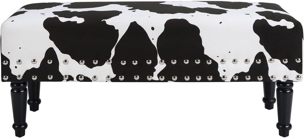 HomeStock Urban Upmarket Faux Cowhide Bench with Nailheads, Bold Statement Piece with Nailhead Trim, Additional Seating, 40" L x 17" W x 17" H in Plush Faux Velvet Fabric