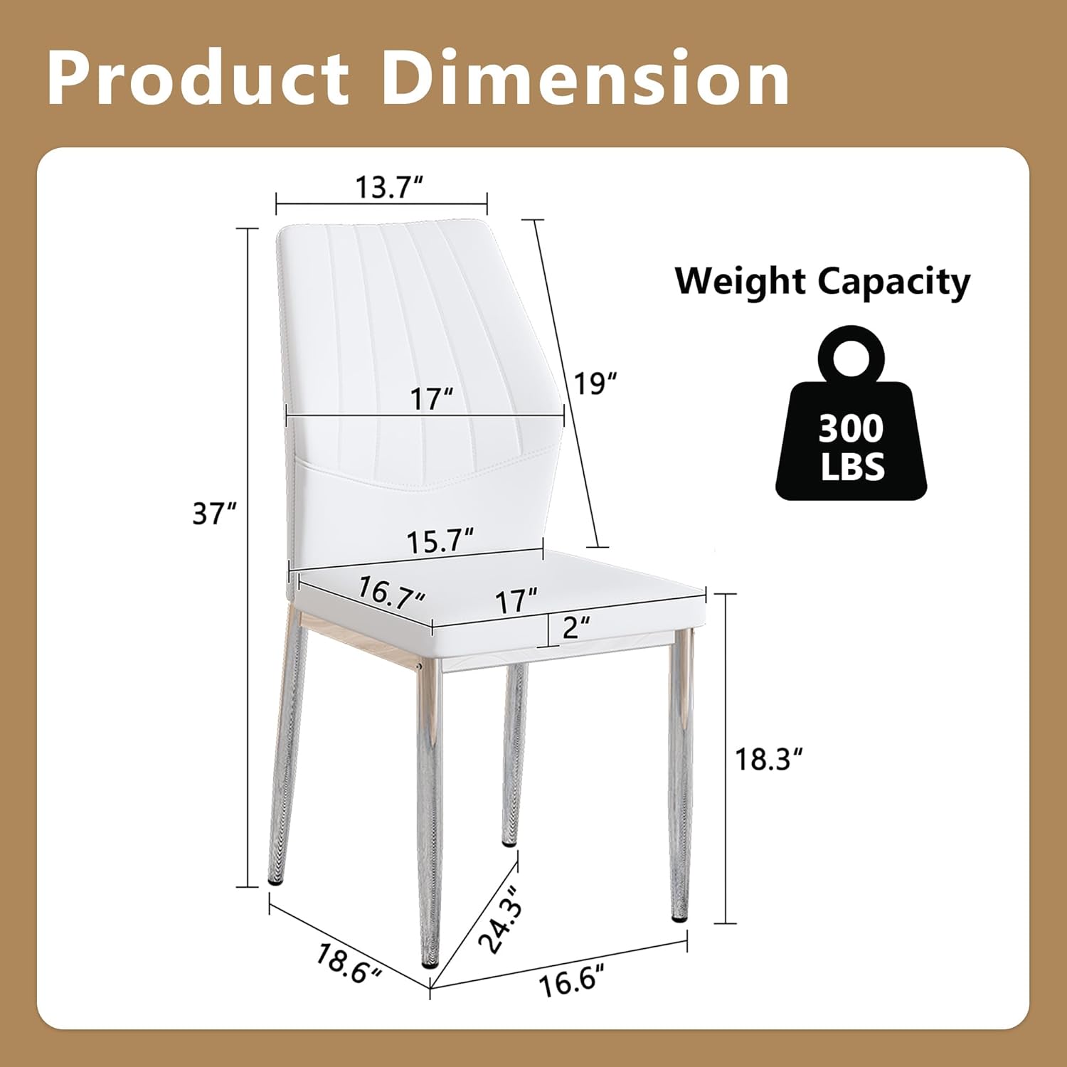 White Dining Chairs Set of 6, Modern PU Leather Kitchen Chairs with Soft Cushion and Silver Chrome Metal Legs, Waterproof and Easy to Clean, Armless Dining Chairs for Dining Room,Kitchen