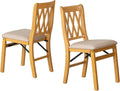 East West Furniture - PNC-OAK-03, A Solid Wood Plano Folding Dining Room Chairs with PU Leather Seat, 3-X Back Design, No Assembly Required, Set of 2, Oak Wood Finish
