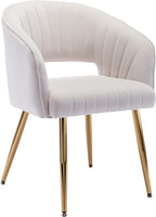 KCC Modern Velvet Desk Chair Accent Armchair Upholstered Tufted Chairs Dining Chairs, Tufted Vanity Chair Side Chairs with Gold Metal Legs for Dining Room Living Room Restaurant,1 PC &Cream