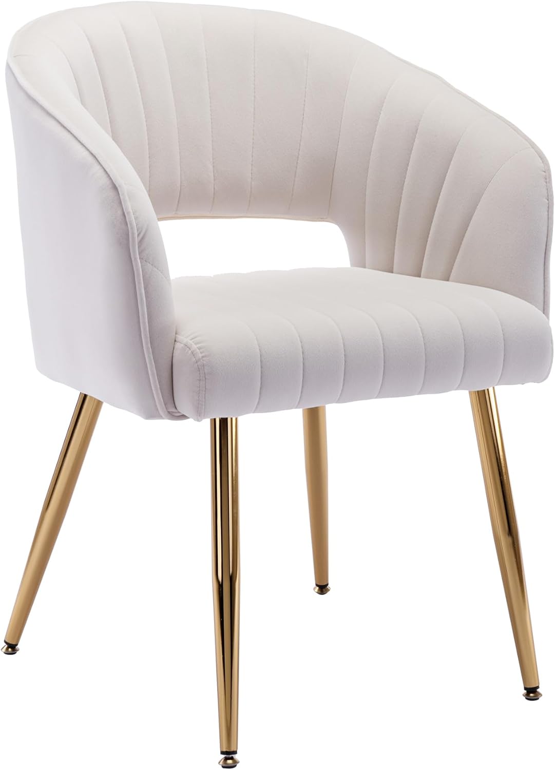 KCC Modern Velvet Desk Chair Accent Armchair Upholstered Tufted Chairs Dining Chairs, Tufted Vanity Chair Side Chairs with Gold Metal Legs for Dining Room Living Room Restaurant,1 PC &Cream