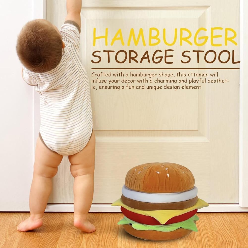 Small Storage Ottoman Hamburger Shaped Seat Cushion for Bedroom Entryway,Upholstered Foot Rest Stool Entrance Shoe Changing Stool,Home Decor