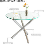 3-Piece Round Glass Dining Table Set for 2, 36" Small Kitchen Table with 2 Velvet Tufted Chairs Modern Silver Glass Dining Room Table Set for Home Kitchen Living Room