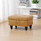 Leather Storage Ottoman Bench,28.5" Large Square Ottoman with Storage, Foot Rest Footstool Bench Coffee Table with Thick Cushion for Home Decor/Entryway/Living Room/Bedroom/Rv Car/Loft,Ginger