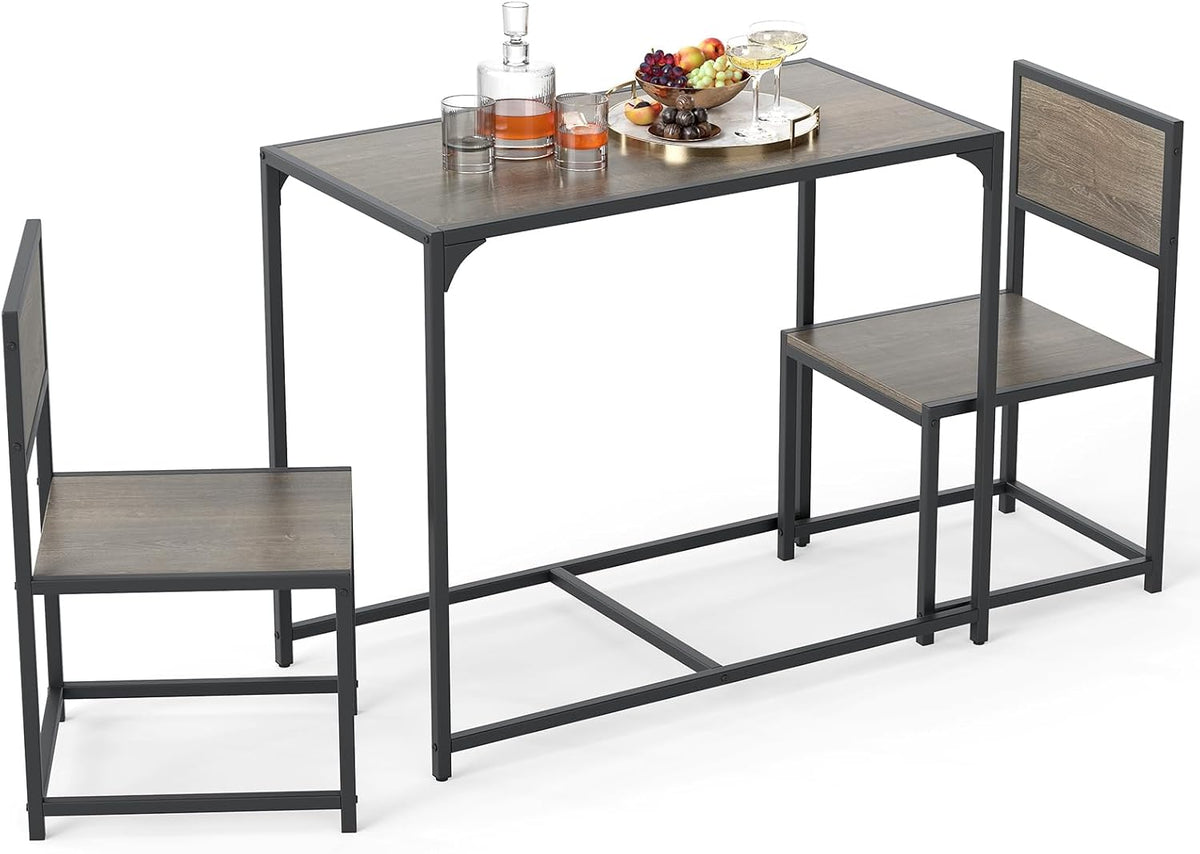 Giantex 3-Piece Dining Table Set for 2, Small Industrial Kitchen Table with 2 Chairs, Metal Frame, Space Saving Dinette Set for Breakfast Nook Dinner Small Space Apartment Living Room, Grey Oak