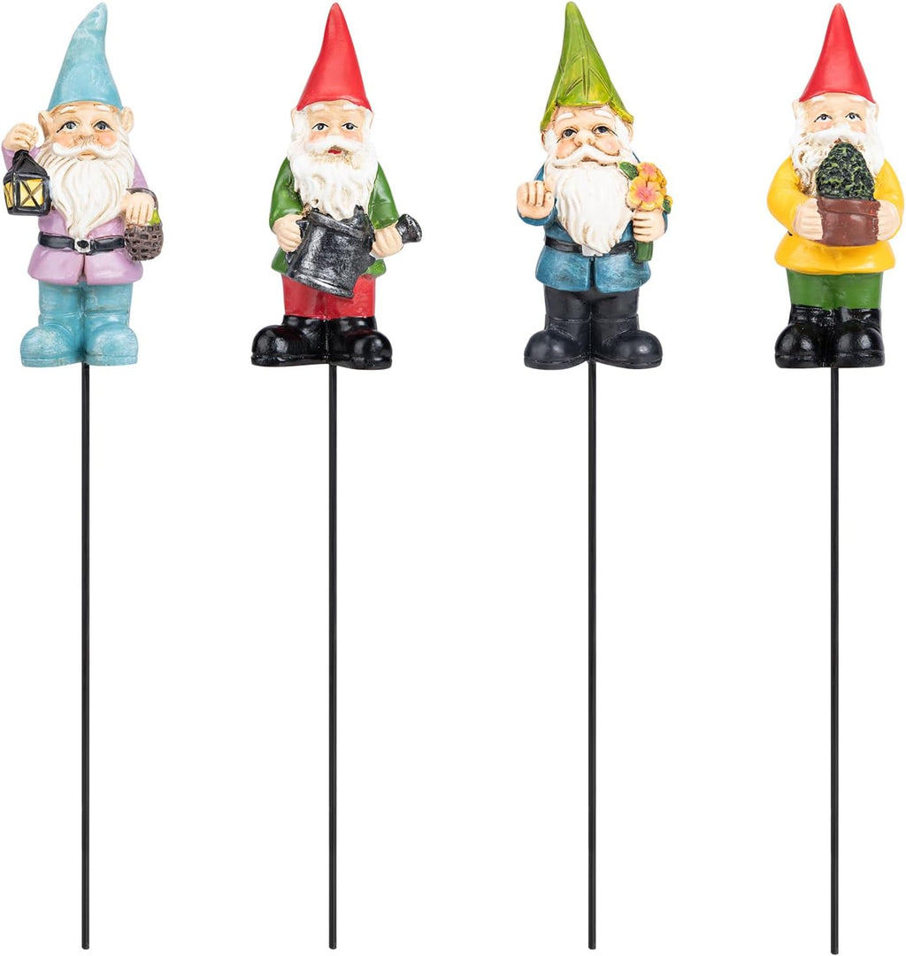 Gnomes Garden Stakes 1.4 Inch Plant Decorations for Pots Indoor Outdoor 4 Pack Miniature Gnomes Decorations for Yard Mini Gnome