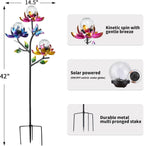 Solar Lights Outdoor Decorative Lotus Flowers Wind Spinner Garden Stake with LED Crackle Balls Solar Wind Sculpture Yard Art Decor for Patio, Lawn & Garden
