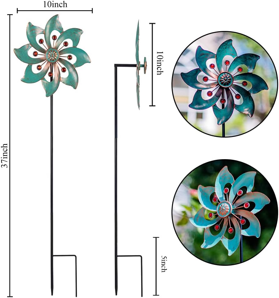 VEWOGARDEN 2PCS Garden Wind Spinners Metal Outdoor Wind Spinner Waterproof Wind Sculptures & Spinners Green Kinetic Wind Spinner for Yard Lawn Decor