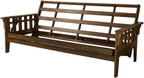 FutonX Rustic Walnut Frame and Mattress Set with Choice to add Drawers, 8 Inch Innerspring Futon Sofa Bed Full Size Wood (Blue Matt and Frame (No Drawers))